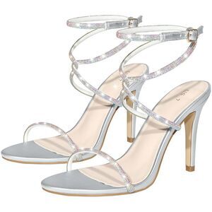Rhinestones Crisscross Heel Stiletto Heel Sandals Silver